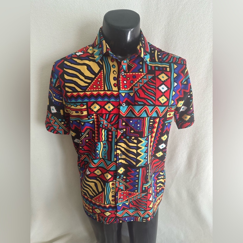 Oh Snap Drill Clothing Shirt Men’s Medium Button Up Stretch AOP Short Sleeve EUC